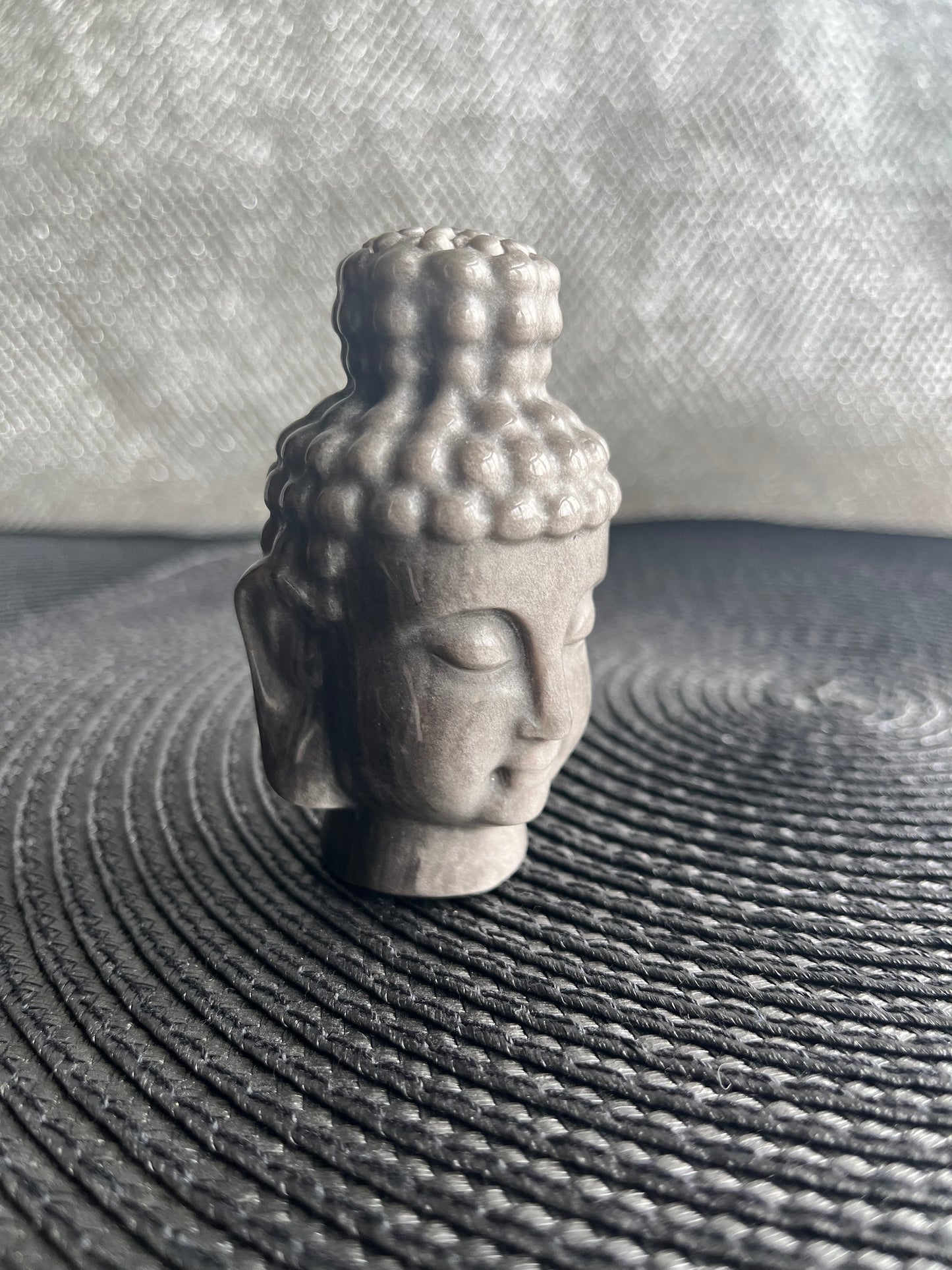 Silver Sheen Obsidian Buddha head