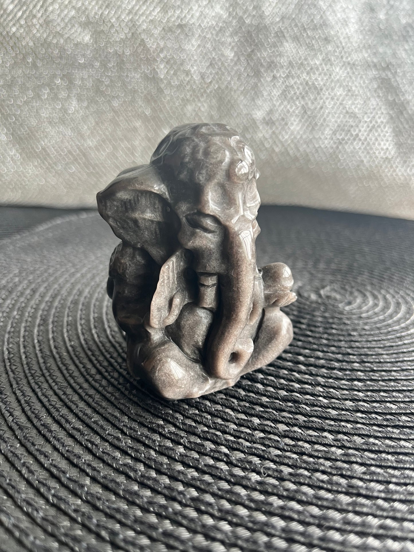 Silver sheen Obsidian Ganesh