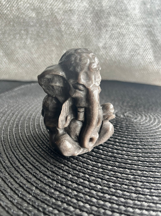 Silver sheen Obsidian Ganesh