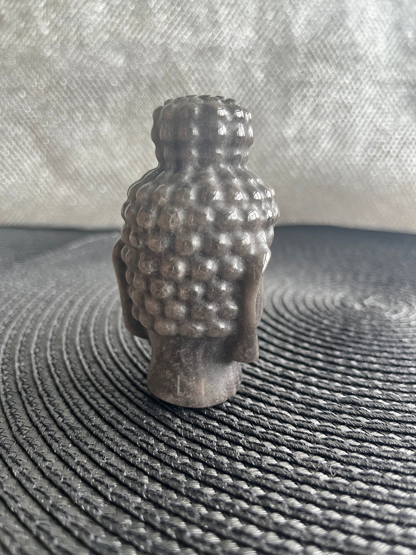 Silver Sheen Obsidian Buddha head