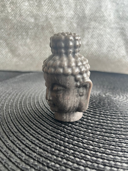 Silver Sheen Obsidian Buddha head