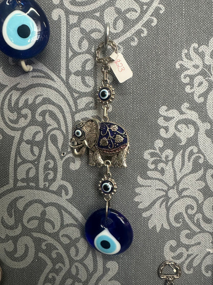 Evil Eye Elephant (blue) Wall Hanging